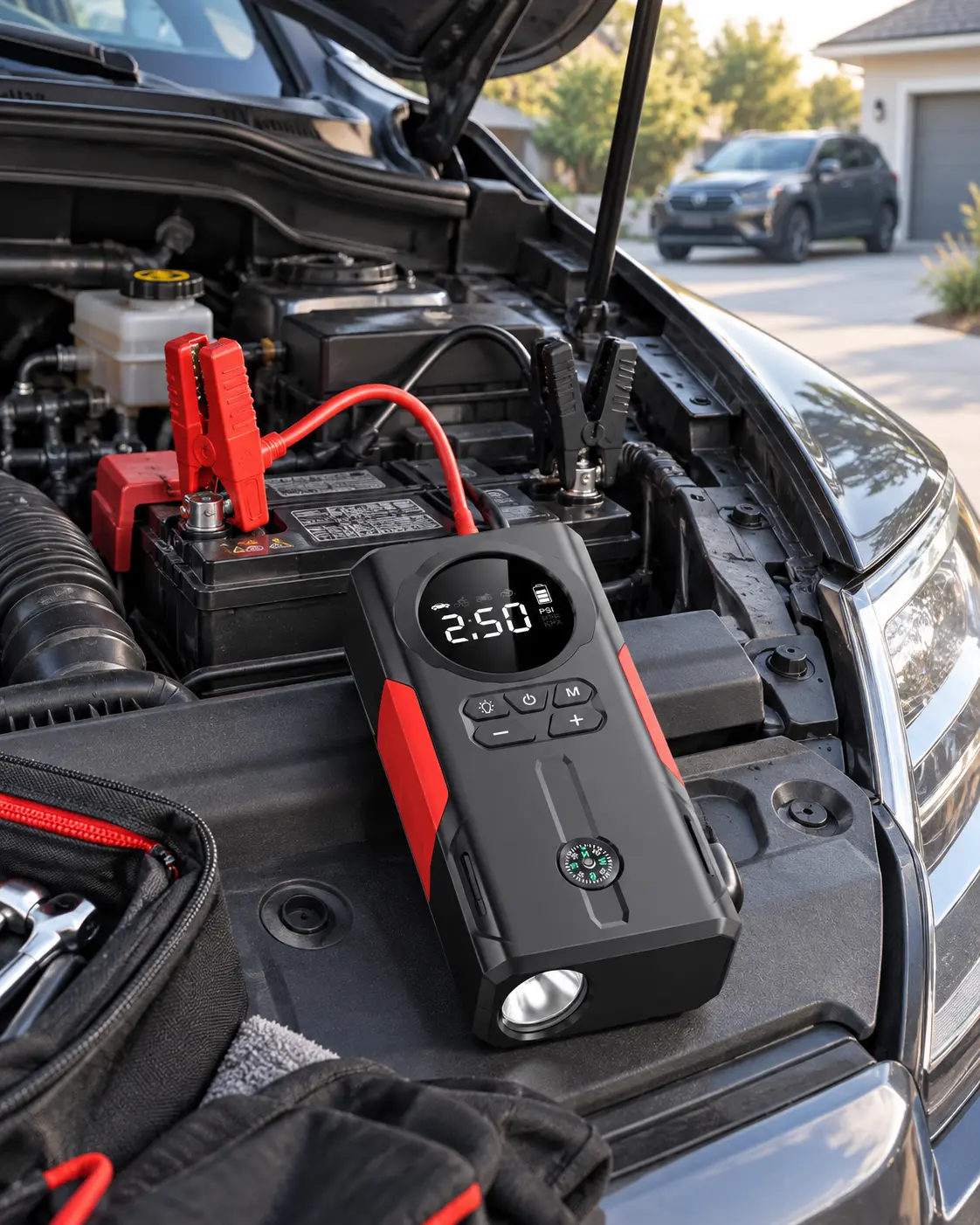 PowerGo 6 conectado a la batería de un vehículo